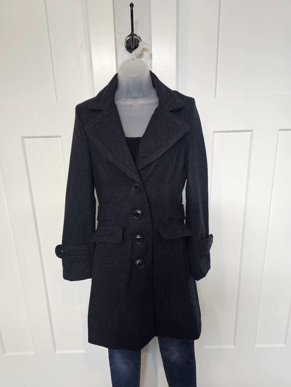 CI SONO by Cavalini Women's Peacoat Jacket Dark Gray Charcoal Single Breasted M